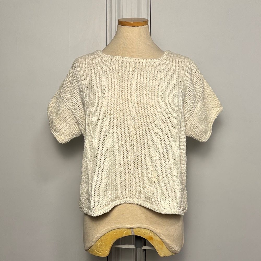 Vintage Rico Cream hand knitted 100% cotton Short Sleeve large Sweater